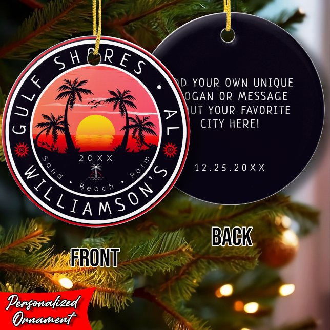 Ornamento De Cerâmica Golfo Shores EUA Retro Sunset Souvenirs 80s (Criador carregado)