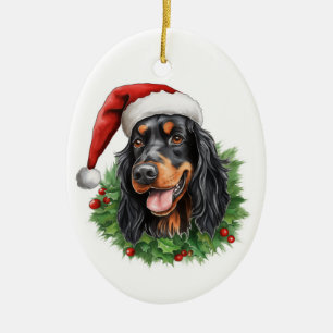 Ornamento De Cerâmica Gordon Setter Christmas Wreath