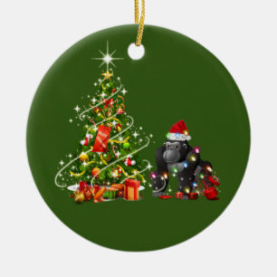 Ornamento De Cerâmica Gorila com luzes de chapéu Natal