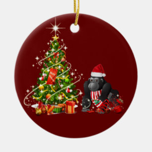 Ornamento De Cerâmica Gorila Com Natal De Chapéu