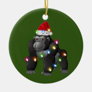 Ornamento De Cerâmica Gorila com o Natal do Chapéu