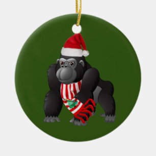 Ornamento De Cerâmica Gorila com o Natal do Hat Scaft