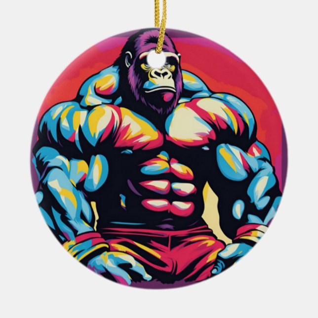 Ornamento De Cerâmica Gorilla Bodybuilder Lifter Pop (Frente)