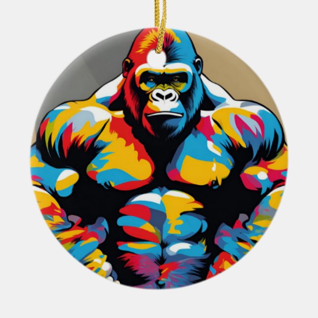 Ornamento De Cerâmica Gorilla Bodybuilder Wefter Pop Cartoon (Frente)