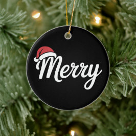 Ornamento De Cerâmica Gorro de Natal Vermelho Preto Ousado