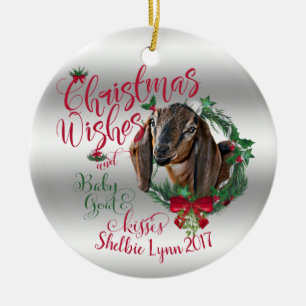 Ornamento De Cerâmica GOTA   O Natal Deseja O Bebê Goat Kisses Nubian 2