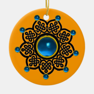 Ornamento De Cerâmica GÓTICO Azul Sapphire, Gemas Rubis Vermelhas