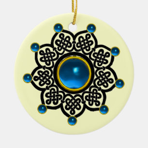 Ornamento De Cerâmica GÓTICO Azul Sapphire, Gemas Rubis Vermelhas