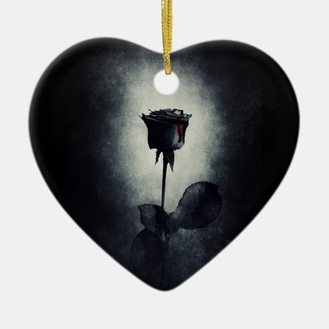 Ornamento De Cerâmica Gótico Negro Derrubando Sangue Macabre Casamento (Frente)