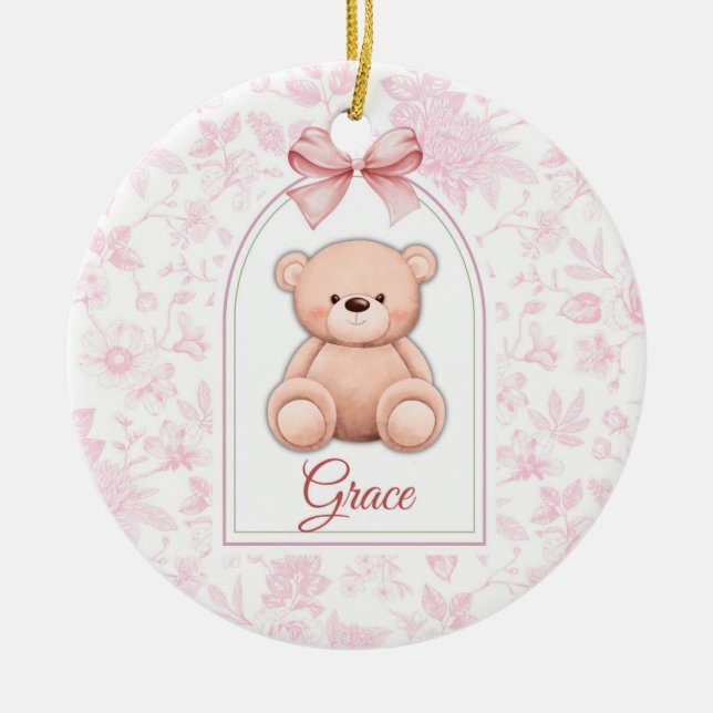Ornamento De Cerâmica Grace | Design de Enfermeiro de Urso Rosa Personal (Frente)