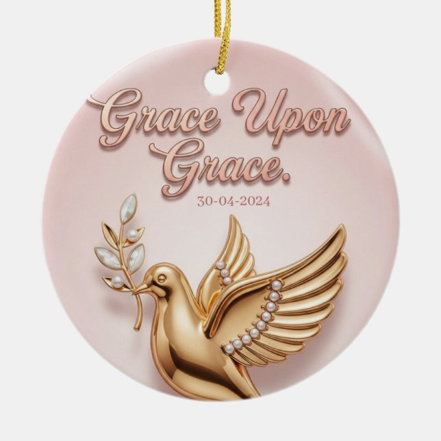 Ornamento De Cerâmica "Grace Upon Grace" Keepsake Ornament:  (Frente)