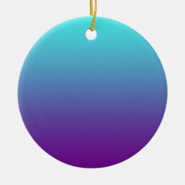 Ornamento De Cerâmica Gradiente de Fundo Simples Turquesa Azul Roxo (Frente)