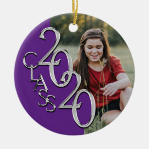 Ornamento De Cerâmica Graduação Classe 2020 Photo Purple Silver