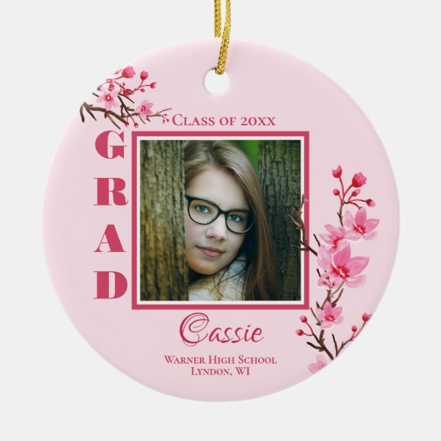 Ornamento De Cerâmica Graduação de Cerejeiras Rosa Blossoms Comemorativa (Frente)