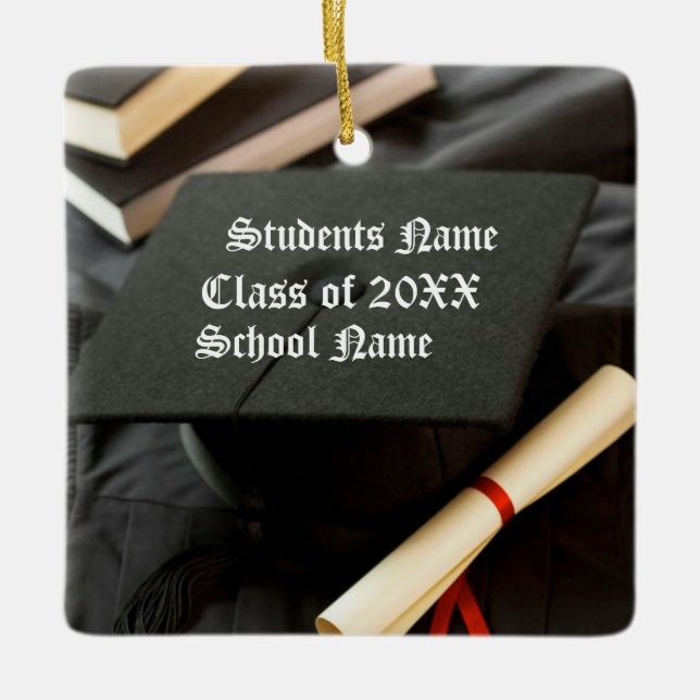 Ornamento De Cerâmica Graduação de Diploma de Boné Personalizado (Frente)