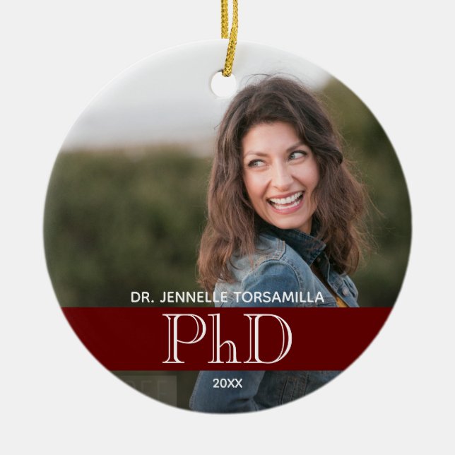 Ornamento De Cerâmica Graduação de Foto em Burgundy (Frente)