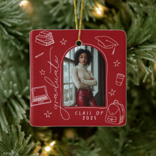 Ornamento De Cerâmica Graduação de Fotos Desenhada à Mão Vermelha Branca