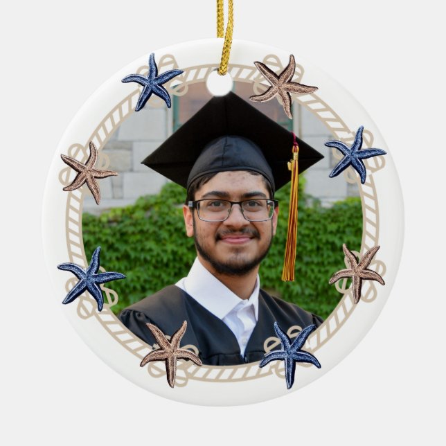 Ornamento De Cerâmica Graduação de listras brancas azuis com Marinho de  (Frente)