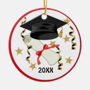 Ornamento De Cerâmica Graduação de Morteiro Azul e Diploma