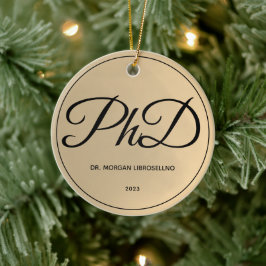 Ornamento De Cerâmica Graduação de PhD Dourada de Nome Elegantemente Sim