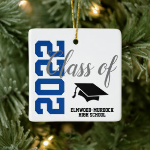 Ornamento De Cerâmica Graduação de Segundo grau Personalizado Azul