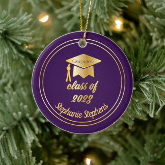 Ornamento De Cerâmica Graduação do Boné Dourado púrpura 2023 Foto