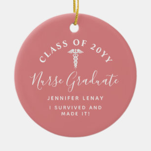 Ornamento De Cerâmica Graduação Em Enfermeiro Caduceus Pink Keepsasasasa