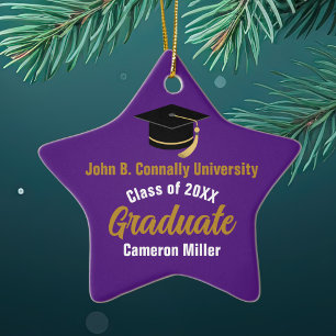Ornamento De Cerâmica Graduação em Ouro Roxo Personalizado Estrela de Fo