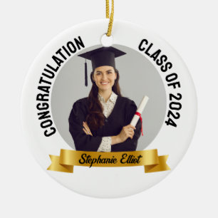 Ornamento De Cerâmica Graduação Foto Da Classe Dourada De Fita De Ano Es
