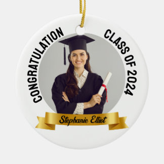 Ornamento De Cerâmica Graduação Foto Da Classe Dourada De Fita De Ano Es