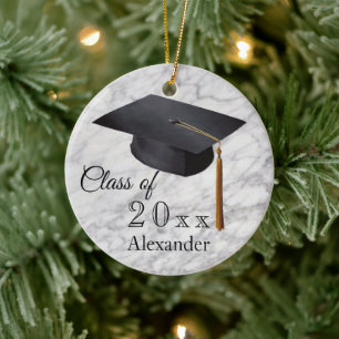 Ornamento De Cerâmica Graduação - Marble Preto Personalizado