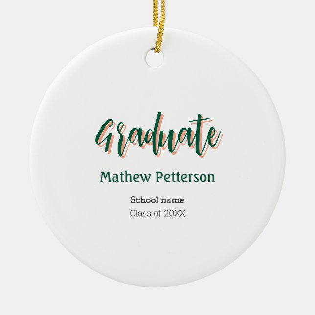 Ornamento De Cerâmica Graduação moderna de classe negra simples e a pret (Frente)