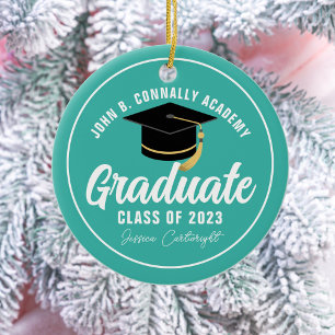 Ornamento De Cerâmica Graduação Natal Personalizada Azul Elegante