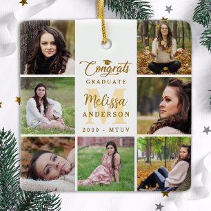 Ornamento De Cerâmica Graduação Personalizada de 7 Colagens de Fotos do