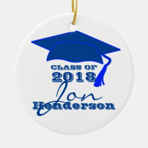 Ornamento De Cerâmica Graduação Personalizada de Azul e Branco