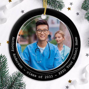 Ornamento De Cerâmica Graduação Personalizada de Foto Moderna Elegante d
