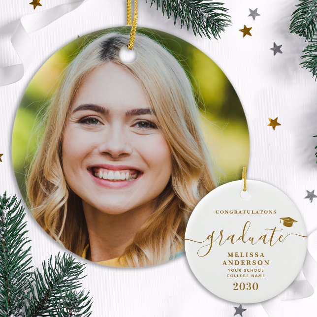 Ornamento De Cerâmica Graduação Simples de Foto Personalizada do Formand (Criador carregado)