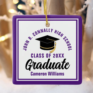 Ornamento De Cerâmica Graduado Branco Roxo 2023 Natal Personalizado