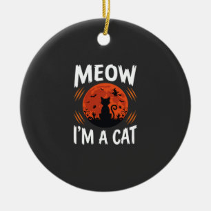 Ornamento De Cerâmica Gráfica Silhueta do Gato do Halloween Divertida Lu