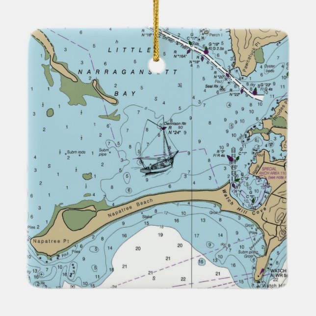 Ornamento De Cerâmica Gráfico da Baía Narragansett (Verso)