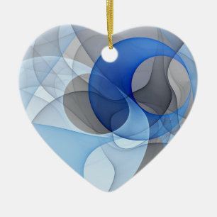 Ornamento De Cerâmica Gráfico de Arte Fractal de Cinza Azul Moderno