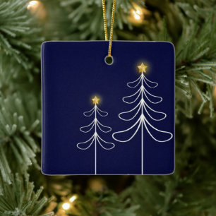 Ornamento De Cerâmica Gráfico de Árvore de Natal do Marinho Moderno