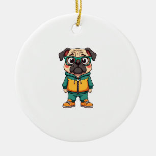 Ornamento De Cerâmica Gráfico de Streetwear de Cartoon de Cachorro Pug H