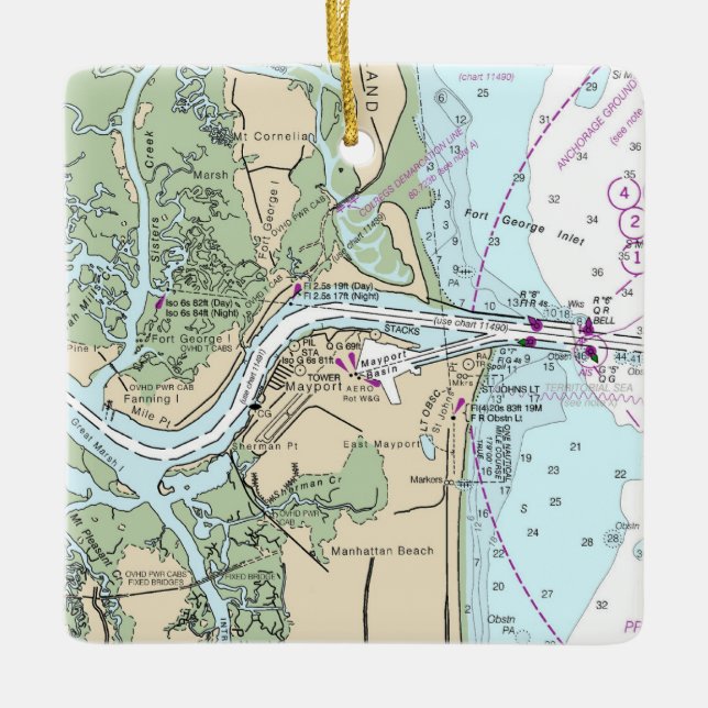 Ornamento De Cerâmica Gráfico Fort George Inlet Florida (Frente)