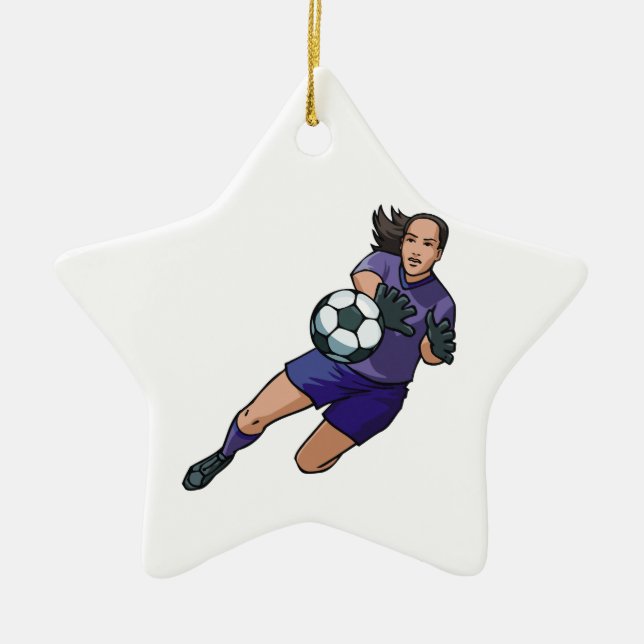 Ornamento De Cerâmica gráfico goleiro de futebol feminino (Frente)
