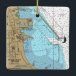 Ornamento De Cerâmica Gráfico náutico de Michigan na praia de Harbor<br><div class="desc">Enfeites de natal de MI de praia de Harbor,  feito com gráfico náutico.</div>