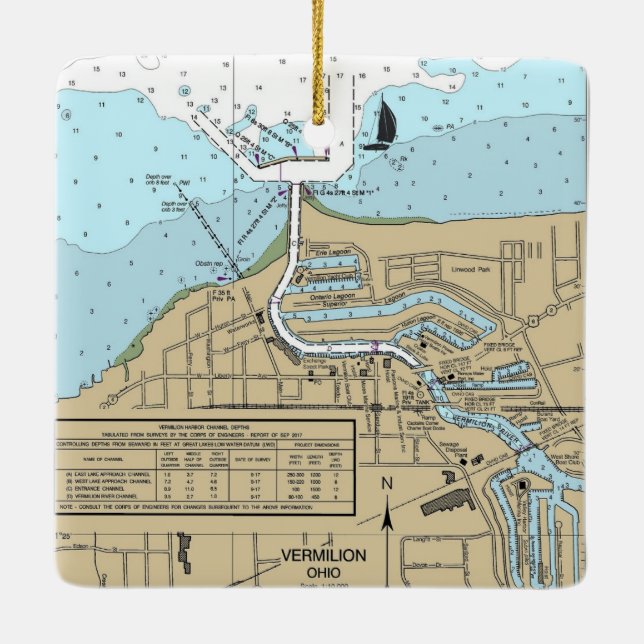 Ornamento De Cerâmica Gráfico náutico de Ohio Vermilion (Verso)