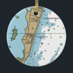 Ornamento De Cerâmica Gráfico NC de Praia do Kure<br><div class="desc">Enfeites de natal Kure Beach North Carolina feito com gráfico náutico NOAA.</div>