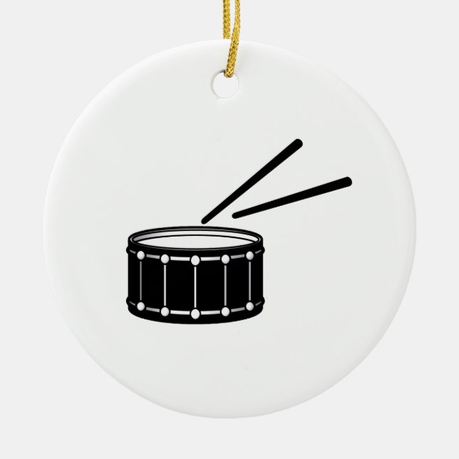 Ornamento De Cerâmica gráfico preto do snare com sticks.png (Frente)