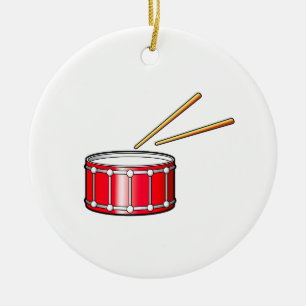 Ornamento De Cerâmica gráfico vermelho do snare com varas